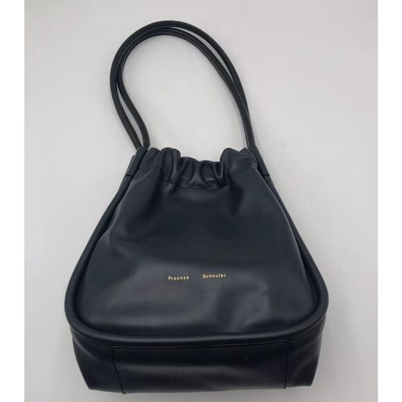 Proenza Schouler Navy Leather Ruched Tote Handbag Purse, Dust Bag, READ
